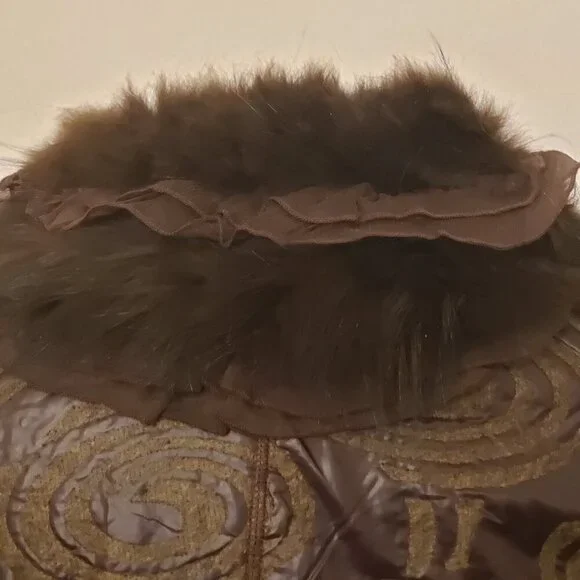 Vintage Moshita Couture 2 Piece Brown Outfit w/Faux Fur Collar and Trim, Size 16 - Picture 12 of 16